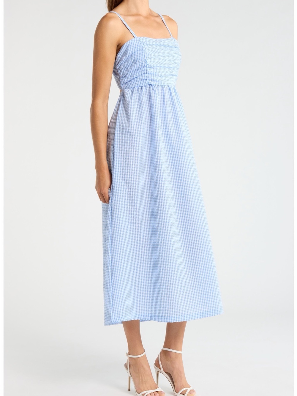 Steve Madden Ashlynn Midi Dress Blue White Gingham A-Line Bow Women’s L 10 NWOT - Picture 3 of 9